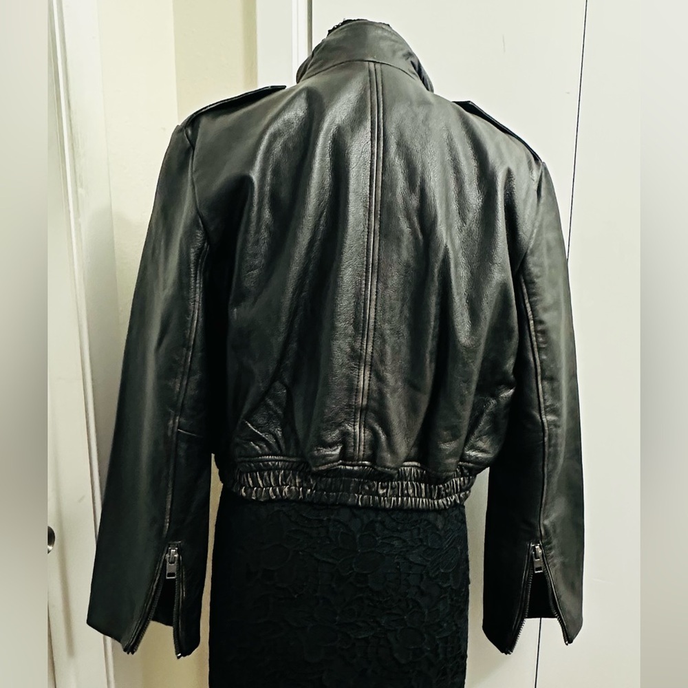 ZARA Black Leather Distressed Biker Jacket - Picture 6 of 16